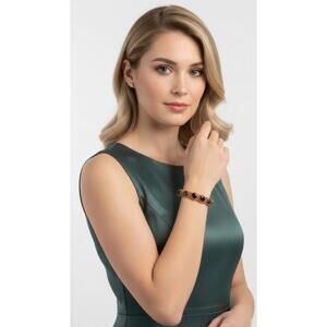 Vintage 14K Yellow Gold Red Ruby Bohemian Bangle Bracelet